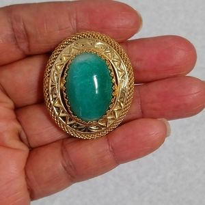 Victorian gold filled jade brooch.